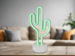 2er SET Deko LED Tischleuchte Kaktus Batterie- oder USB betrieben, Höhe 29cm