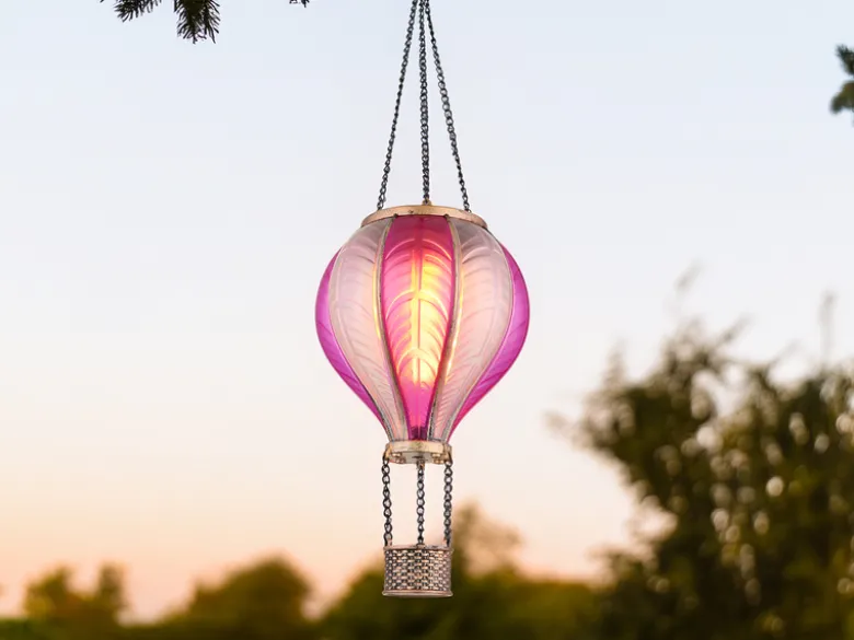 2er Set Deko Solarleuchte mit Heißluftballon in Pink & Rosa, Höhe 46,5cm