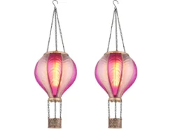 2er Set Deko Solarleuchte mit Heißluftballon in Pink & Rosa, Höhe 46,5cm