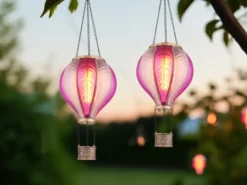 2er Set Deko Solarleuchte mit Heißluftballon in Pink & Rosa, Höhe 46,5cm