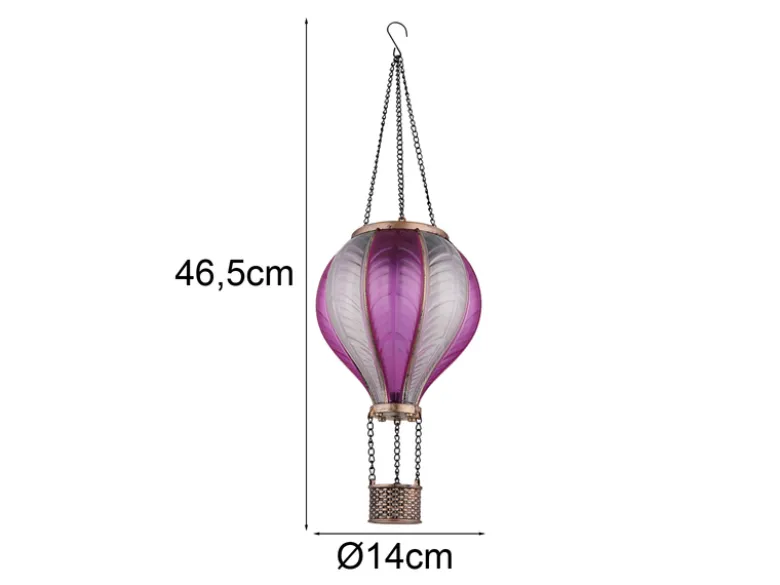 2er Set Deko Solarleuchte mit Heißluftballon in Pink & Rosa, Höhe 46,5cm
