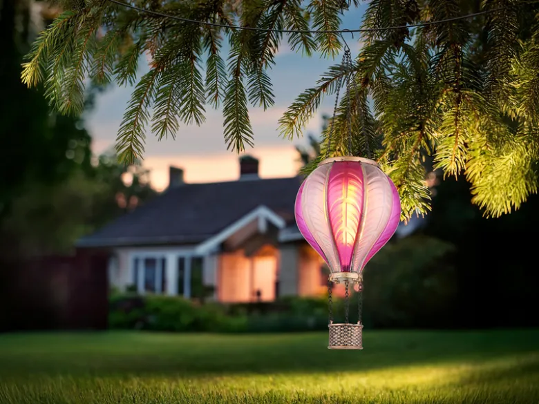 2er Set Deko Solarleuchte mit Heißluftballon in Pink & Rosa, Höhe 46,5cm