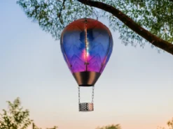 2er Set Deko Solarleuchten Heißluftballon aus Glas Bunt & Flammeneffekt, H:58cm