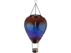 2er Set Deko Solarleuchten Heißluftballon aus Glas Bunt & Flammeneffekt, H:58cm