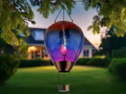 2er Set Deko Solarleuchten Heißluftballon aus Glas Bunt & Flammeneffekt, H:58cm