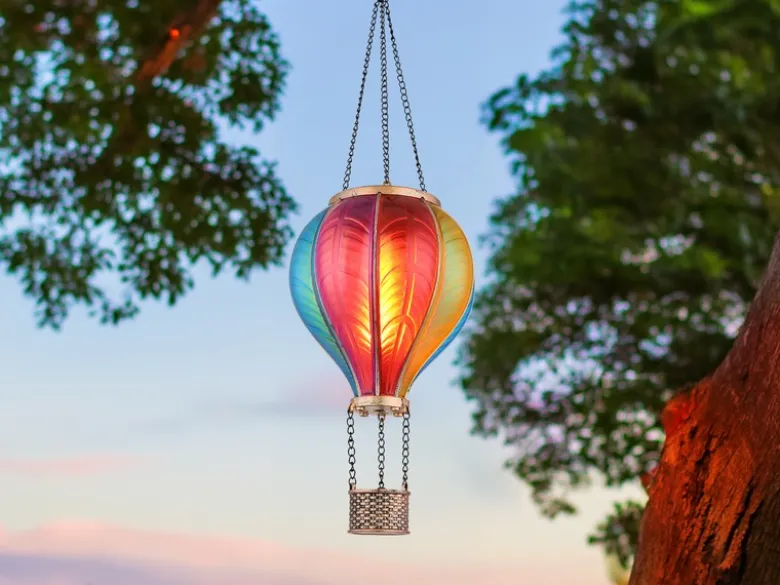 2er Set Deko Solarleuchten mit buntem Heißluftballon aus Kunststoff, Höhe 46,5cm