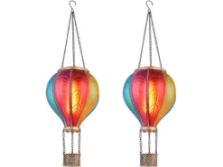 2er Set Deko Solarleuchten mit buntem Heißluftballon aus Kunststoff, Höhe 46,5cm