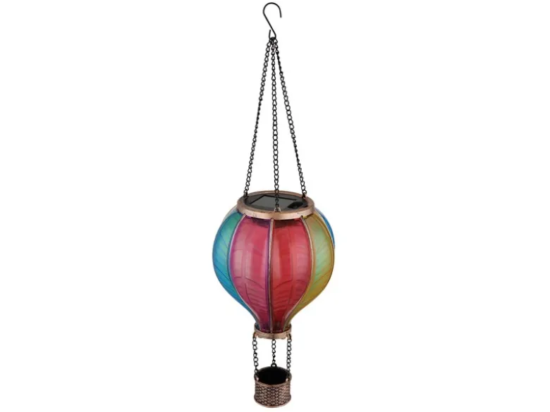 2er Set Deko Solarleuchten mit buntem Heißluftballon aus Kunststoff, Höhe 46,5cm