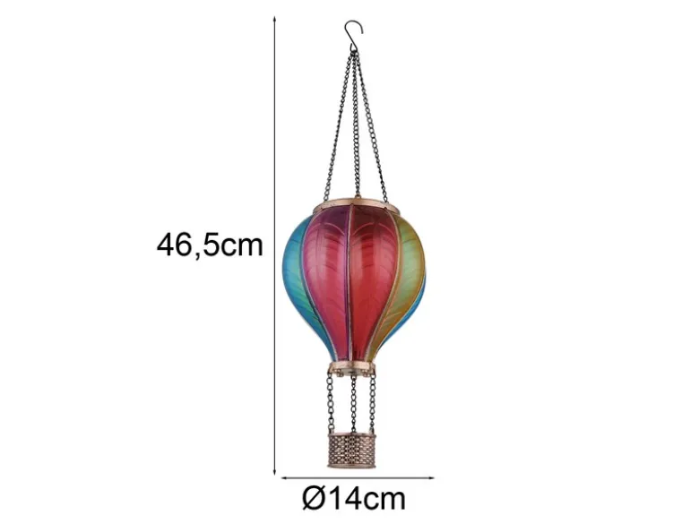 2er Set Deko Solarleuchten mit buntem Heißluftballon aus Kunststoff, Höhe 46,5cm
