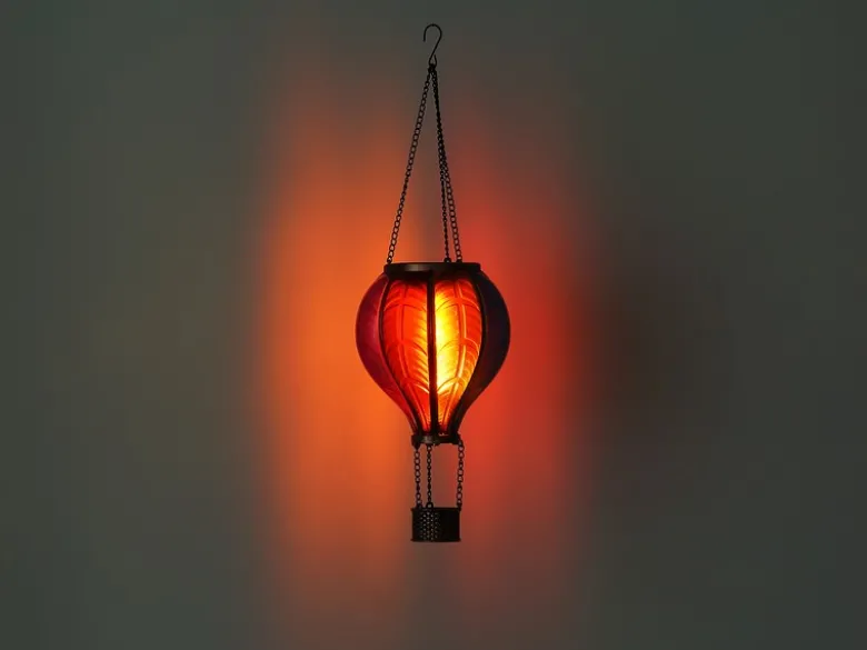 2er Set Deko Solarleuchten mit buntem Heißluftballon aus Kunststoff, Höhe 46,5cm