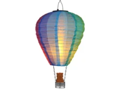 2er Set Deko Solarleuchten mit buntem Heißluftballon & Bär im Korb, Höhe 44cm