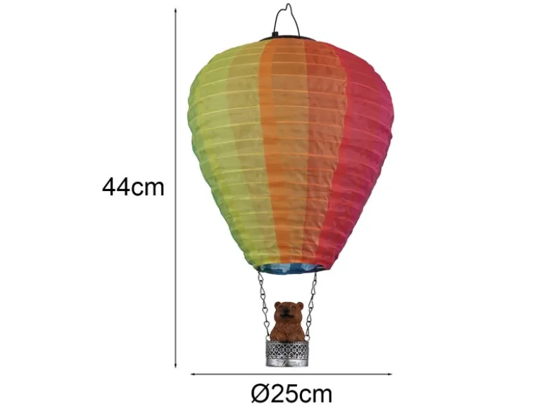2er Set Deko Solarleuchten mit buntem Heißluftballon & Bär im Korb, Höhe 44cm