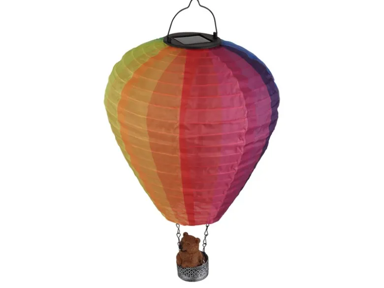 2er Set Deko Solarleuchten mit buntem Heißluftballon & Bär im Korb, Höhe 44cm