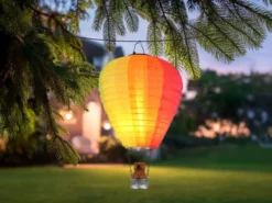 2er Set Deko Solarleuchten mit buntem Heißluftballon & Bär im Korb, Höhe 44cm