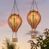 2er Set Deko Solarleuchten mit Heißluftballon Metall Kupfer innen Gold, H: 46cm