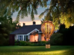 2er Set Deko Solarleuchten mit Heißluftballon Metall Kupfer innen Gold, H: 46cm