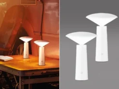 2er SET dimmbare Akku Outdoor Tischlampen, Weiß Höhe 21cm