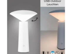 2er SET dimmbare Akku Outdoor Tischlampen, Weiß Höhe 21cm
