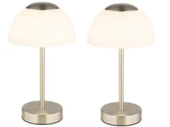 2er Set Dimmbare Akku Tischleuchten per USB aufladbar, Silber, Höhe 31cm