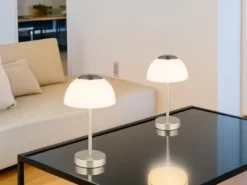 2er Set Dimmbare Akku Tischleuchten per USB aufladbar, Silber, Höhe 31cm