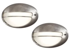 2er Set dimmbare Außenwandleuchte TORINO oval, Aluminium / Acrylglas opal