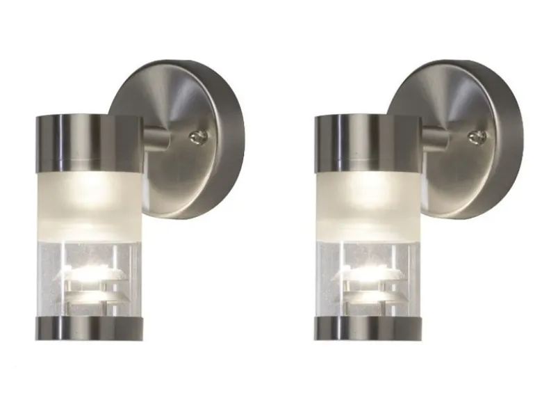 2er Set dimmbare Außenwandleuchten BOLZANO Edelstahl, Fassadenbeleuchtung modern