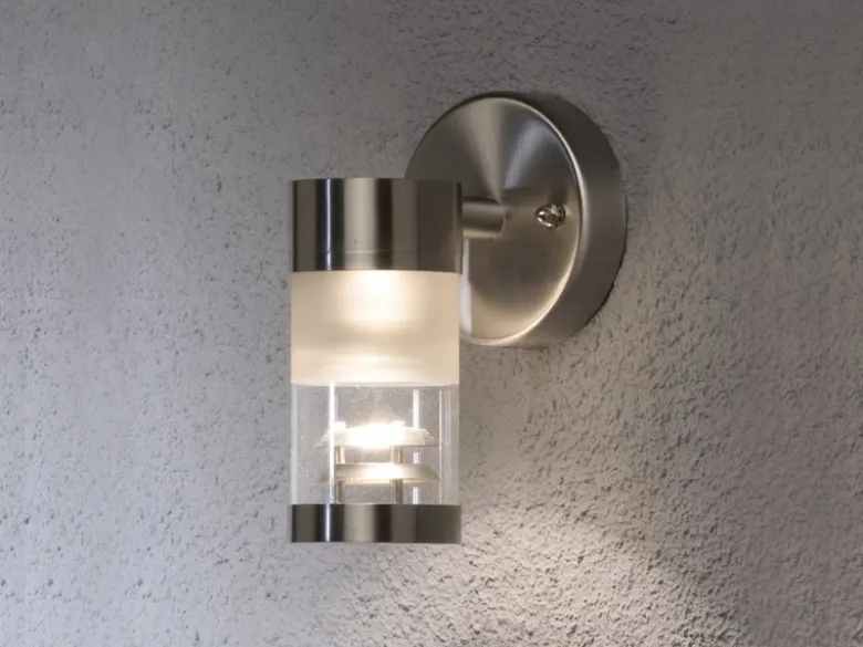 2er Set dimmbare Außenwandleuchten BOLZANO Edelstahl, Fassadenbeleuchtung modern