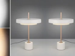 2er SET dimmbare LED Tischlampen im modernen Design, Hellgrau, Höhe 45,5cm