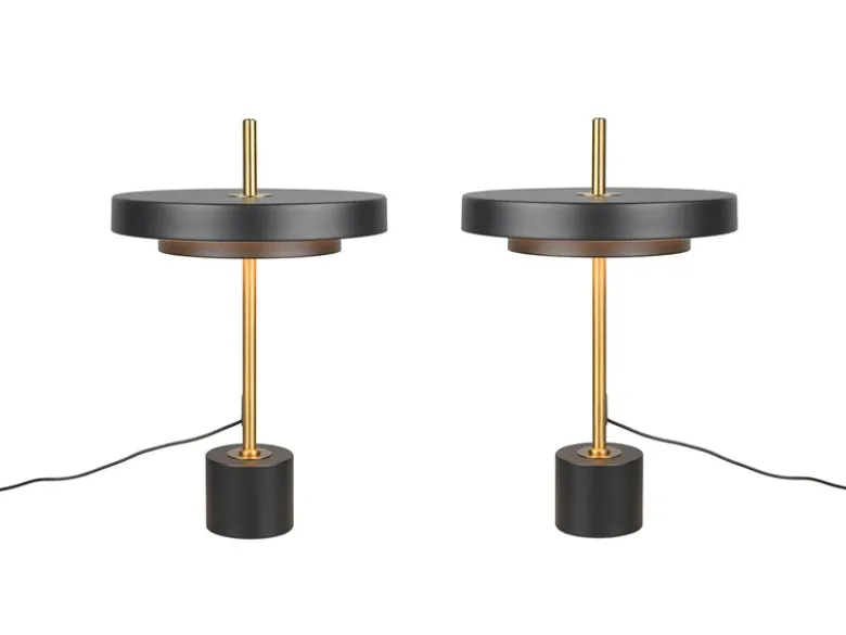2er SET dimmbare LED Tischlampen im modernen Design, Schwarz Gold, Höhe 45,5cm