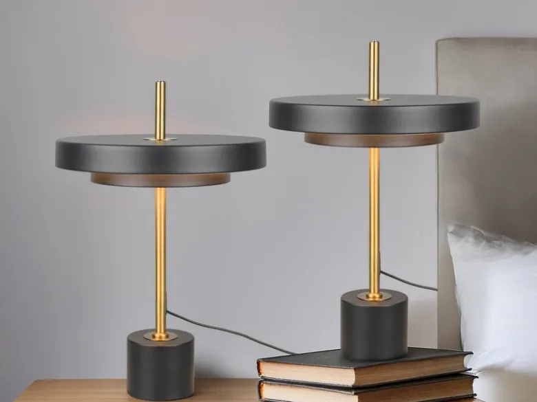 2er SET dimmbare LED Tischlampen im modernen Design, Schwarz Gold, Höhe 45,5cm