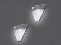 2er Set Dreieckige LED Solar Außenleuchte, Bewegungsmelder, Edelstahl, Downlight