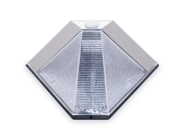 2er Set Dreieckige LED Solar Außenleuchte, Bewegungsmelder, Edelstahl, Downlight