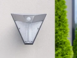 2er Set Dreieckige LED Solar Außenleuchte, Bewegungsmelder, Edelstahl, Downlight