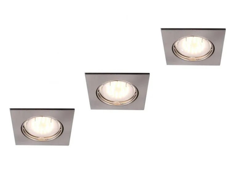 3er Set eckige Einbauleuchten PITTSBURGH mit GU10 LED, Breite 8cm