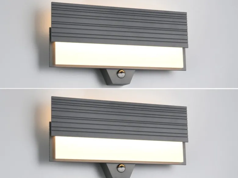 2er Set flache LED Außenwandleuchten mit Bewegungsmelder Anthrazit, Breite 40cm