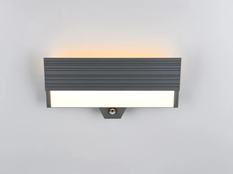 2er Set flache LED Außenwandleuchten mit Bewegungsmelder Anthrazit, Breite 40cm
