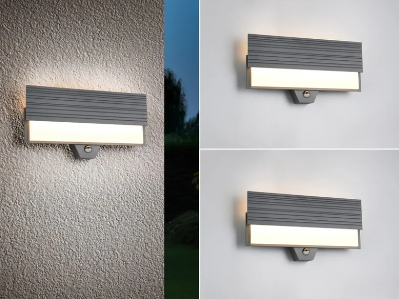2er Set flache LED Außenwandleuchten mit Bewegungsmelder Anthrazit, Breite 40cm