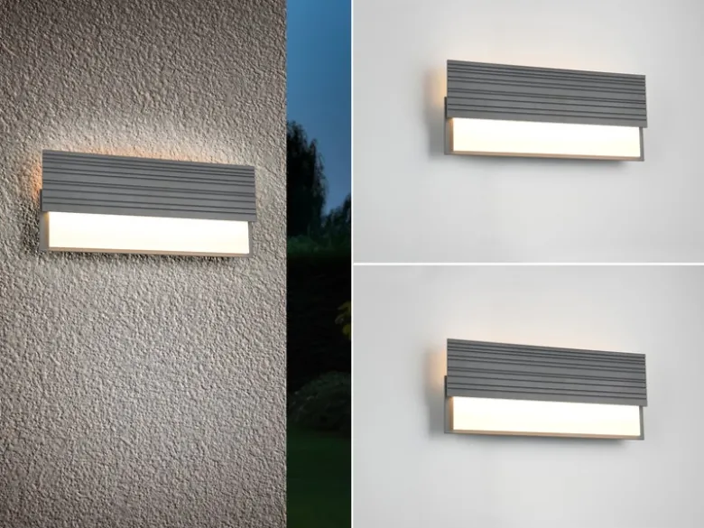 2er Set flache LED Außenwandleuchten aus Aluminium in Anthrazit, Breite 40cm