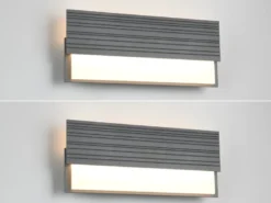 2er Set flache LED Außenwandleuchten aus Aluminium in Anthrazit, Breite 40cm