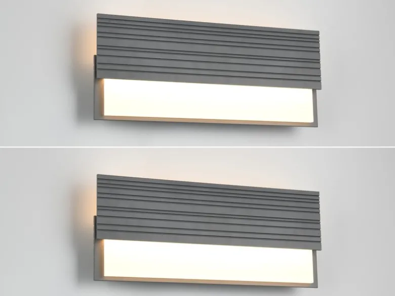 2er Set flache LED Außenwandleuchten aus Aluminium in Anthrazit, Breite 40cm