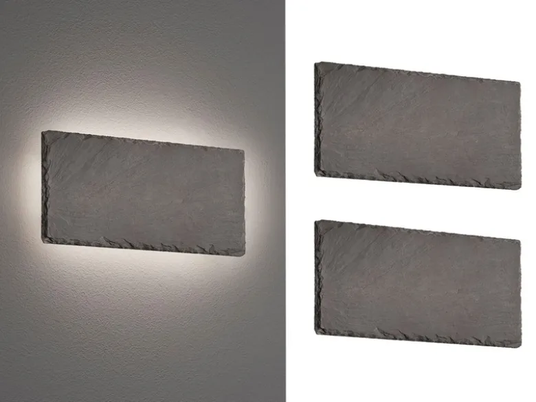 2er SET flache LED Innen Wandleuchten aus Naturschiefer, Breite 25cm