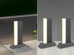 2er Set flache LED Sockelleuchten aus Aluminium in Anthrazit, Höhe 50cm