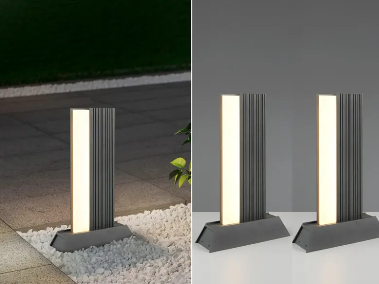2er Set flache LED Sockelleuchten aus Aluminium in Anthrazit, Höhe 50cm