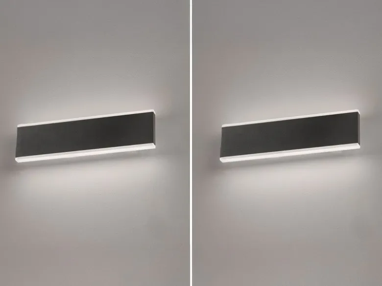 2er SET flache LED Wandlampen Schwarz mit Schalter, Breite 30,5cm