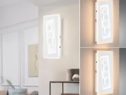 2er SET flache LED Wandlampen Weiß mit Schalter dimmbar & Lichtfarbe, H: 38cm