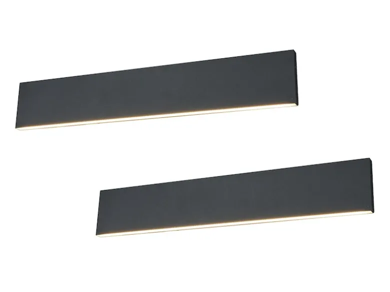 2er Set Flache LED Wandleuchten Up & Down Anthrazit 3 Stufen Dimmer, Breite 47cm