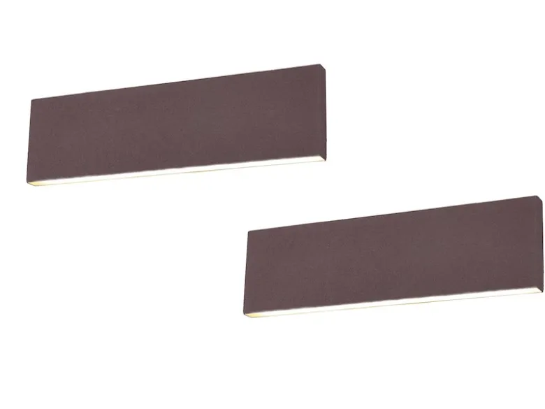 2er Set Flache LED Wandleuchten Up & Down Rostoptik - 3 Stufen Dimmer, B: 28cm