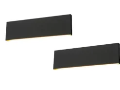2er Set Flache LED Wandleuchten Up & Down Anthrazit 3 Stufen Dimmer, Breite 28cm