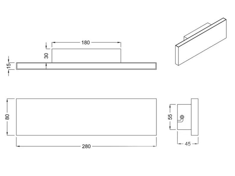 2er Set Flache LED Wandleuchten Up & Down Anthrazit 3 Stufen Dimmer, Breite 28cm