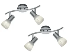 2er SET 2-flammige Deckenstrahler Silber, Glasschirme schwenkbar Breite 33cm